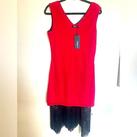 ZEAGOO 1920’s Flapper Dress-Size (10-12)/L-Dior Red/Blk - Picture 5 of 6